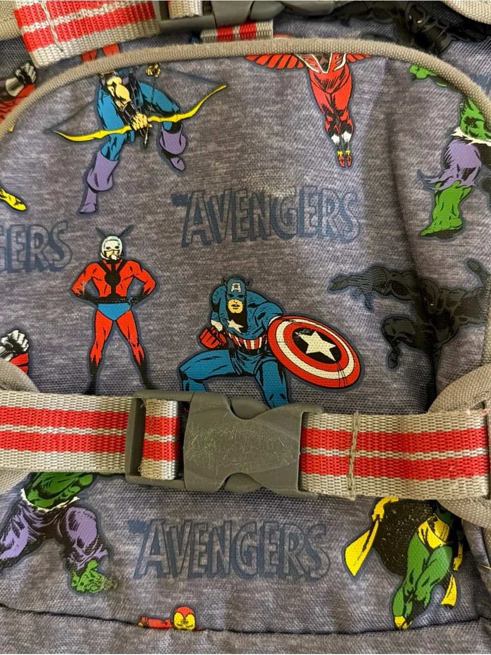 Pottery Barn Kids Backpack - Gray with Multicolor Avengers Print
